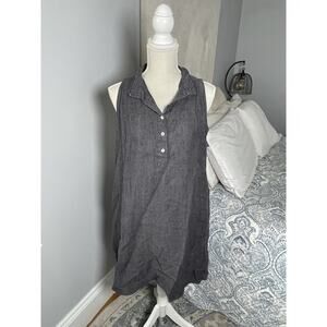 SOUTH Linen Tunic Dress Gray Sleeveless Collared Button Front Size 0